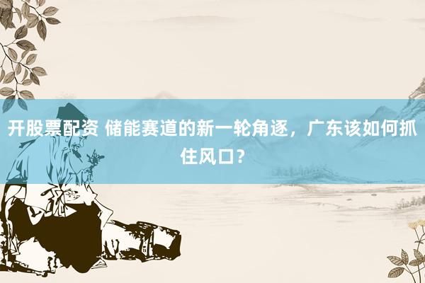 开股票配资 储能赛道的新一轮角逐，广东该如何抓住风口？