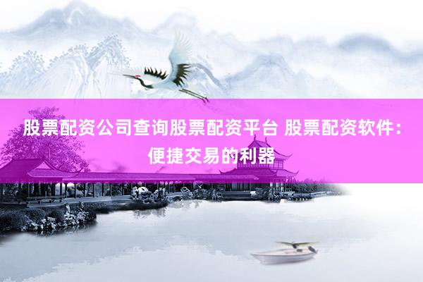 股票配资公司查询股票配资平台 股票配资软件：便捷交易的利器